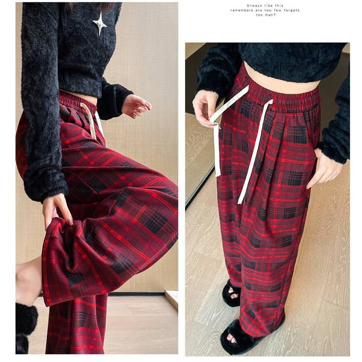 ロングパンツ レディース チェックパンツ 2TYPE 裏起毛 ゆったり ワイドパンツ ズボン チェック柄 暖かい ハイウェスト カジュアル 防寒 