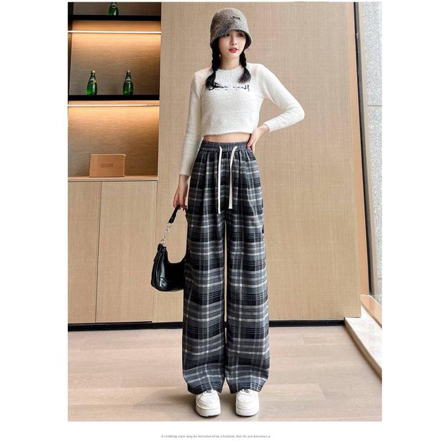 ロングパンツ レディース チェックパンツ 2TYPE 裏起毛 ゆったり ワイドパンツ ズボン チェック柄 暖かい ハイウェスト カジュアル 防寒 