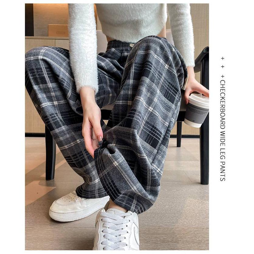 ロングパンツ レディース チェックパンツ 2TYPE 裏起毛 ゆったり ワイドパンツ ズボン チェック柄 暖かい ハイウェスト カジュアル 防寒 