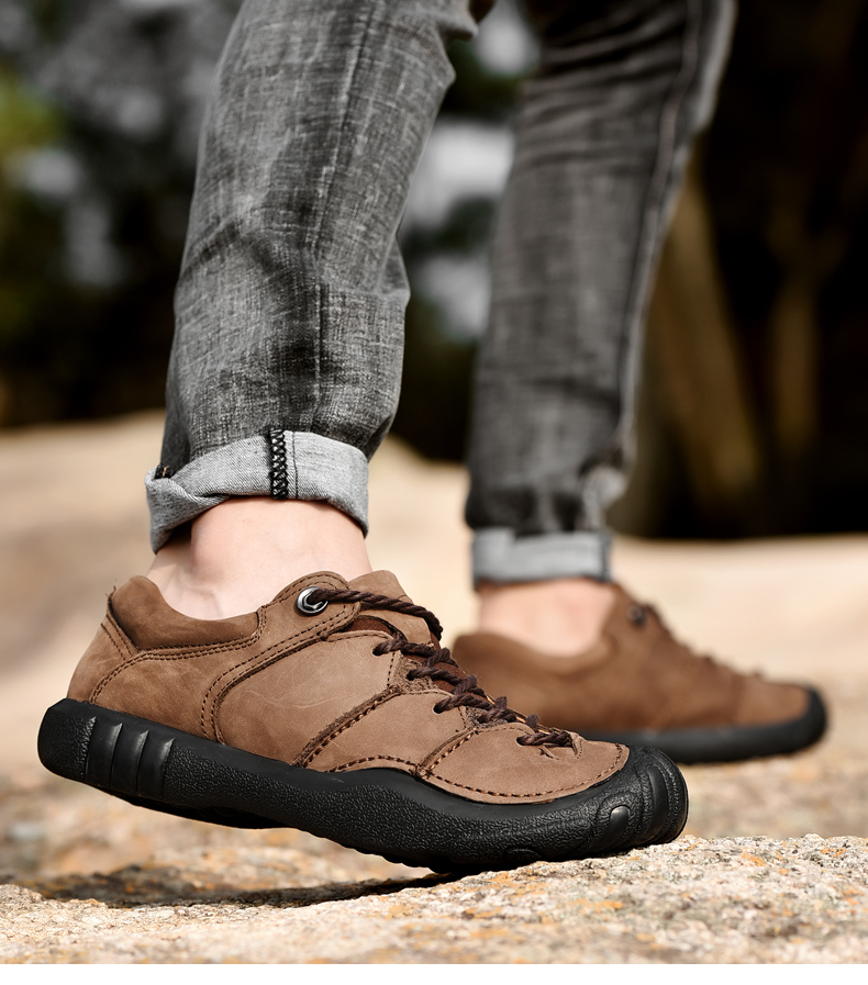 牛革アウトドア系カジュアルスニーカー 革靴 メンズ カジュアルアウトドア お兄系靴 メンズ  