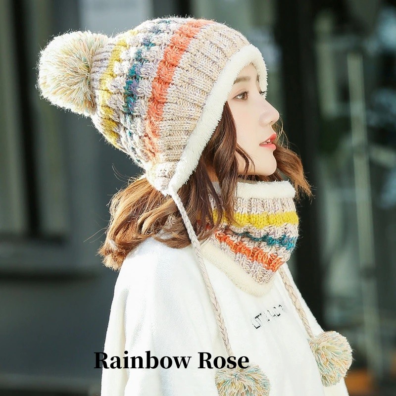 クーポン利用で2490円！ ニット帽 帽子 キャップ 2点セット ネックウォーマー ボーダー 遠足 スキー アウトドア 運動 スノボ フリーサイズ 防寒 旅行 保温 冬 