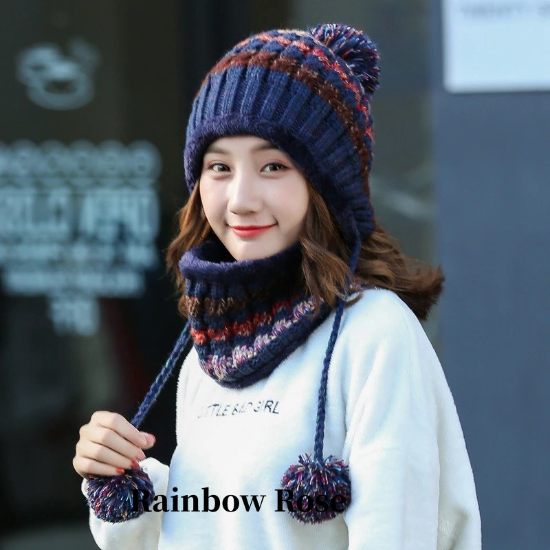 クーポン利用で2490円！ ニット帽 帽子 キャップ 2点セット ネックウォーマー ボーダー 遠足 スキー アウトドア 運動 スノボ フリーサイズ 防寒 旅行 保温 冬 