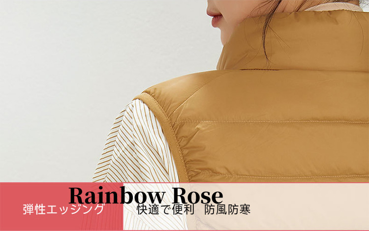 ダウンベストレディース インナーダウン ベスト ノースリーブ ライトダウン ダウン90% ローズ ファスナーポケット 軽量 キャンプ S-5L 山登り 秋冬 薄手 登山 