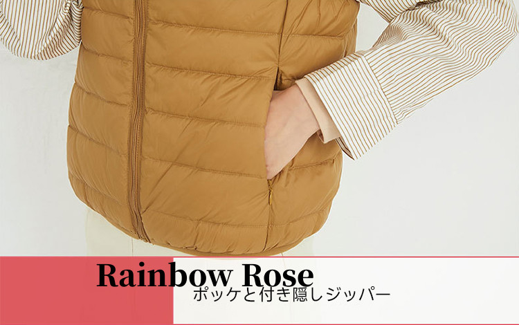 ダウンベストレディース インナーダウン ベスト ノースリーブ ライトダウン ダウン90% ローズ ファスナーポケット 軽量 キャンプ S-5L 山登り 秋冬 薄手 登山 