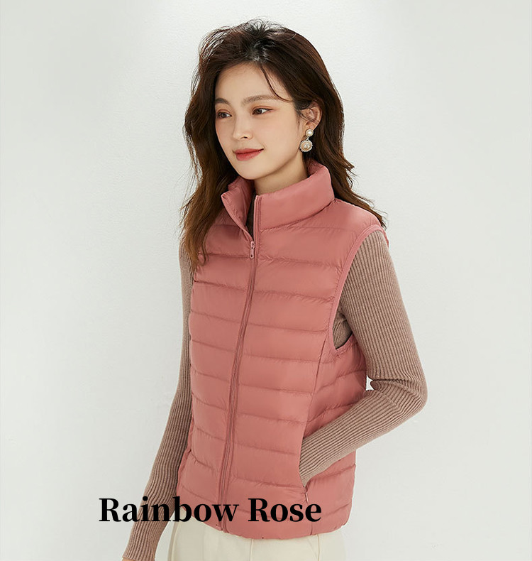 ダウンベストレディース インナーダウン ベスト ノースリーブ ライトダウン ダウン90% ローズ ファスナーポケット 軽量 キャンプ S-5L 山登り 秋冬 薄手 登山 