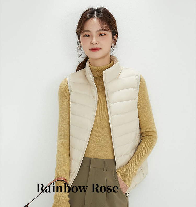 ダウンベストレディース インナーダウン ベスト ノースリーブ ライトダウン ダウン90% ローズ ファスナーポケット 軽量 キャンプ S-5L 山登り 秋冬 薄手 登山 