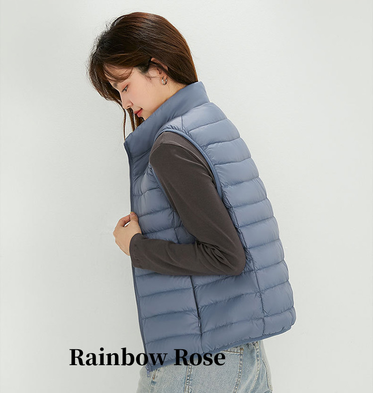 ダウンベストレディース インナーダウン ベスト ノースリーブ ライトダウン ダウン90% ローズ ファスナーポケット 軽量 キャンプ S-5L 山登り 秋冬 薄手 登山 