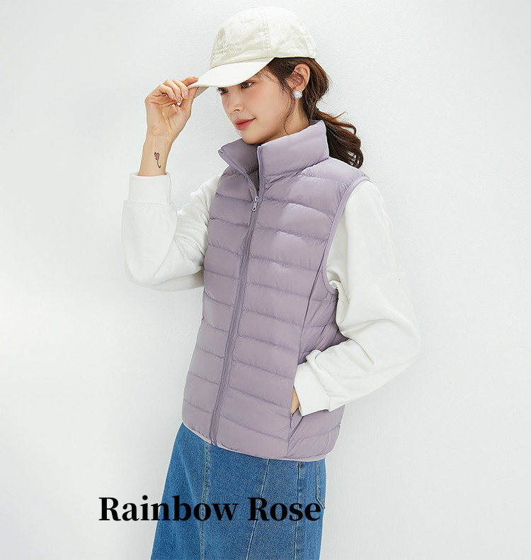 ダウンベストレディース インナーダウン ベスト ノースリーブ ライトダウン ダウン90% ローズ ファスナーポケット 軽量 キャンプ S-5L 山登り 秋冬 薄手 登山 
