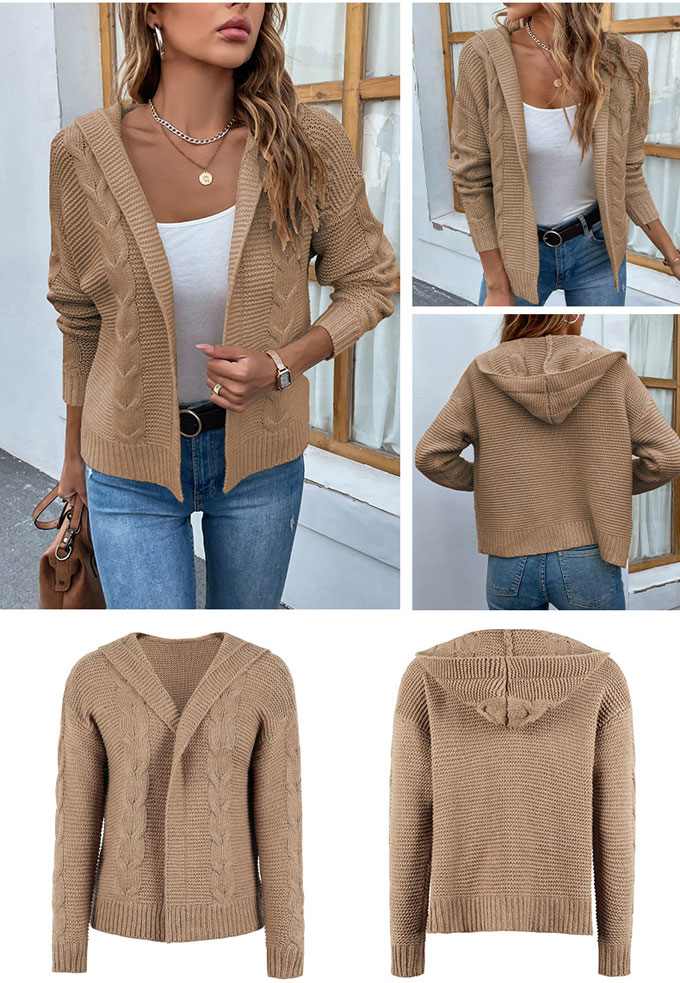 ニット カーディガン レディース 長袖 フード付き トップス ケーブルニット コート 秋 送料無料 羽織 冬 カジュアル ショート丈 アウター 前開き キレイめ 