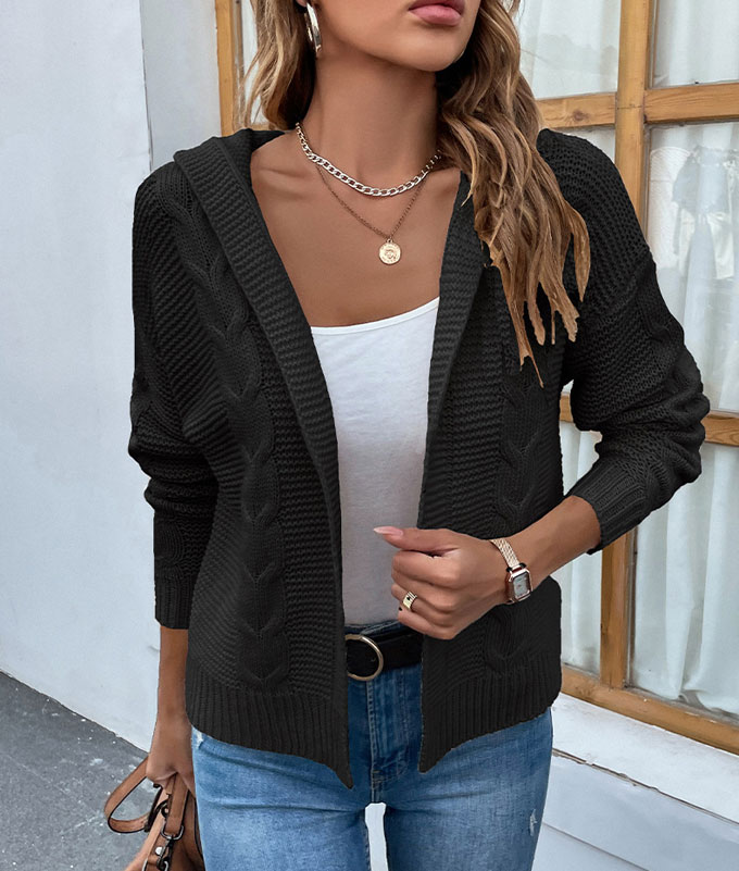 ニット カーディガン レディース 長袖 フード付き トップス ケーブルニット コート 秋 送料無料 羽織 冬 カジュアル ショート丈 アウター 前開き キレイめ 