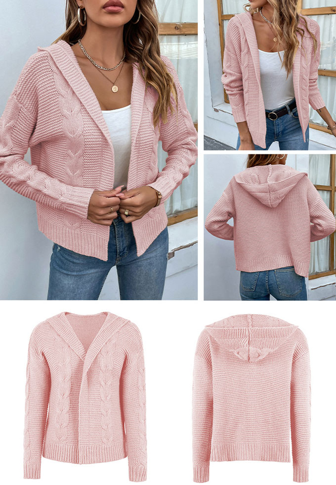 ニット カーディガン レディース 長袖 フード付き トップス ケーブルニット コート 秋 送料無料 羽織 冬 カジュアル ショート丈 アウター 前開き キレイめ 