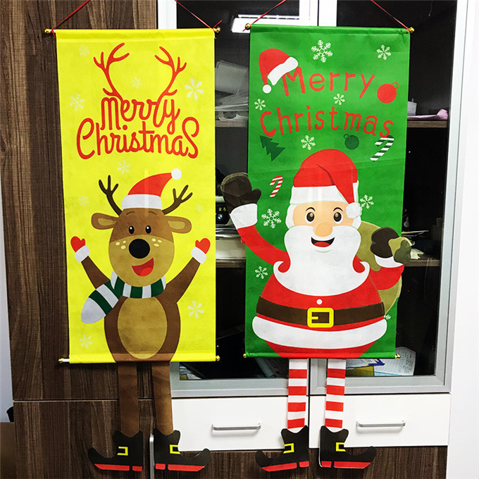 2枚セット クリスマス 飾り 旗バナー クリスマス吊り旗 ガーランド サンタクロース メリークリスマス吊り布 クリスマスツリーガーデンフラグ 