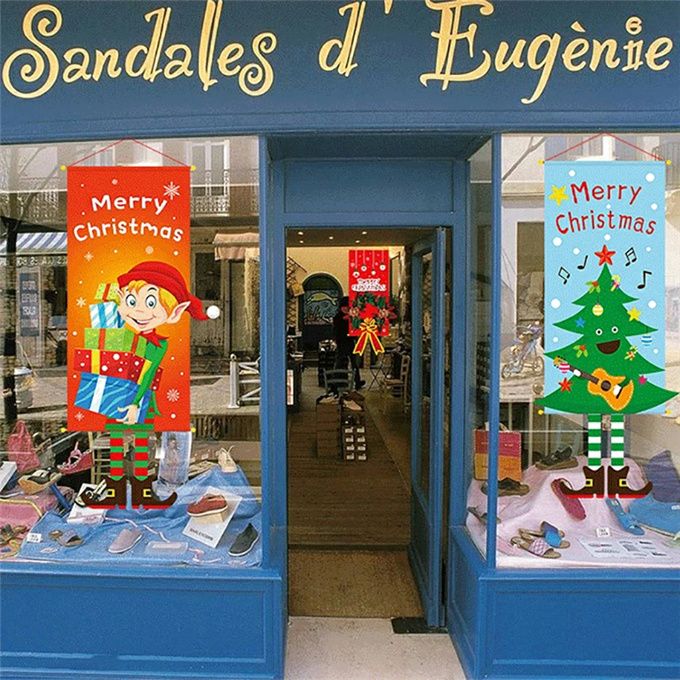 2枚セット クリスマス 飾り 旗バナー クリスマス吊り旗 ガーランド サンタクロース メリークリスマス吊り布 クリスマスツリーガーデンフラグ 