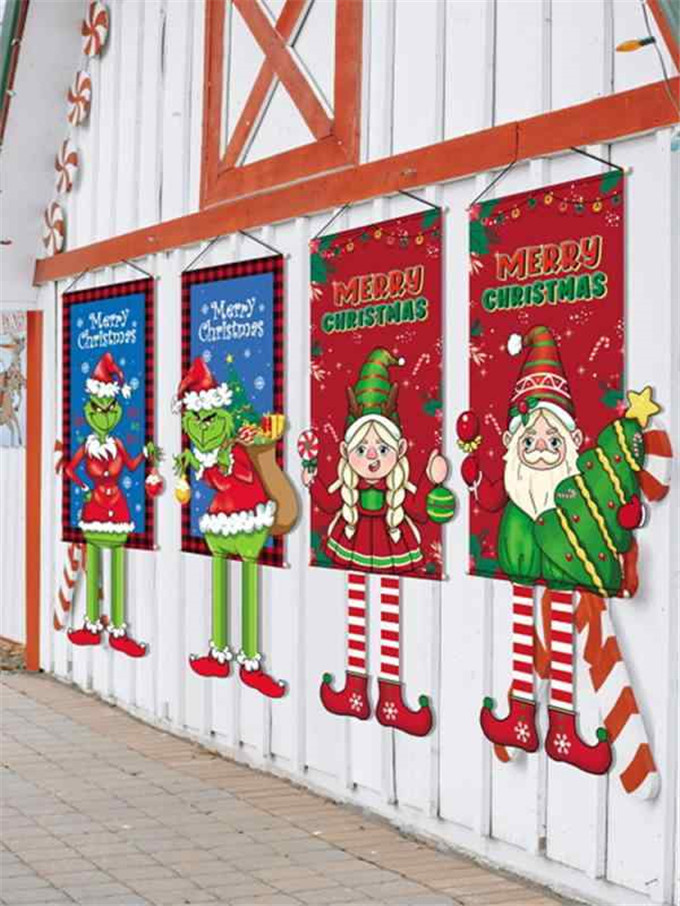 2枚セット クリスマス 飾り 旗バナー クリスマス吊り旗 ガーランド サンタクロース メリークリスマス吊り布 クリスマスツリーガーデンフラグ 