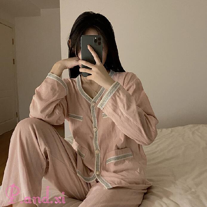 パジャマ レディース トップス パンツ 2点セット かわいい おしゃれ 春 薄手 秋 上下 セットアップ 長袖 ゆったり 部屋着 長袖 ルームウエア 前開き 