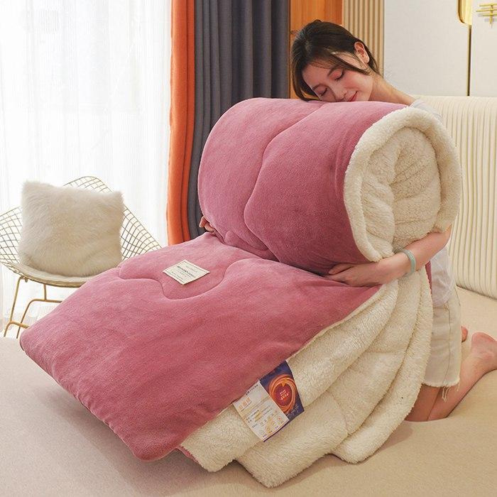 毛布布団 シープボア 掛け布団 ダブル 中綿入り ボア 毛布ふとん あたたか フランネル おしゃれ 冬 厚手 無地 北欧 ふわふわ 