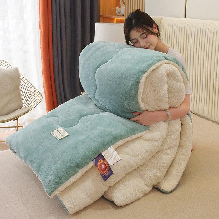 毛布布団 シープボア 掛け布団 ダブル 中綿入り ボア 毛布ふとん あたたか フランネル おしゃれ 冬 厚手 無地 北欧 ふわふわ 
