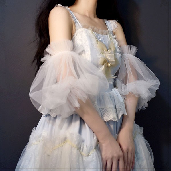 付け袖 二の腕 アームカバー ふわふわつけ袖 ゴム留め ソフトチュール レディース 隠す パーティードレス用 二の腕 ボレロ 