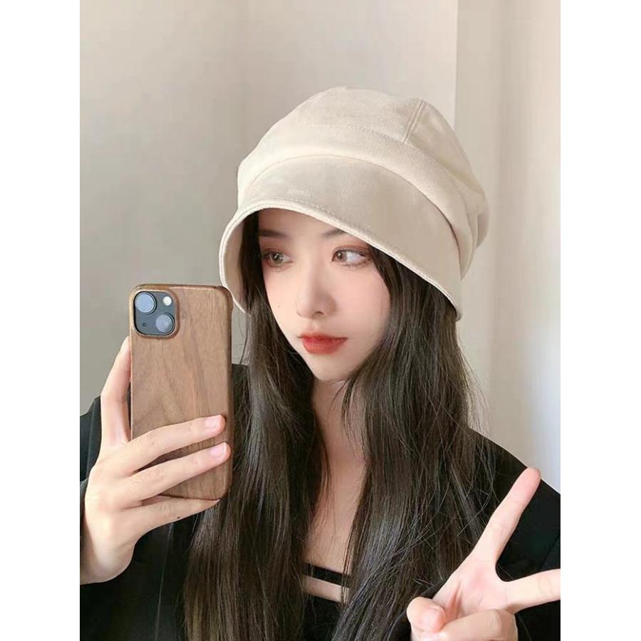 キャスケット 帽子 レディース つば広 UV 合成鹿革 冬 かわいい シンプル UVカット 可愛い おしゃれ 無地 つば付き 秋 