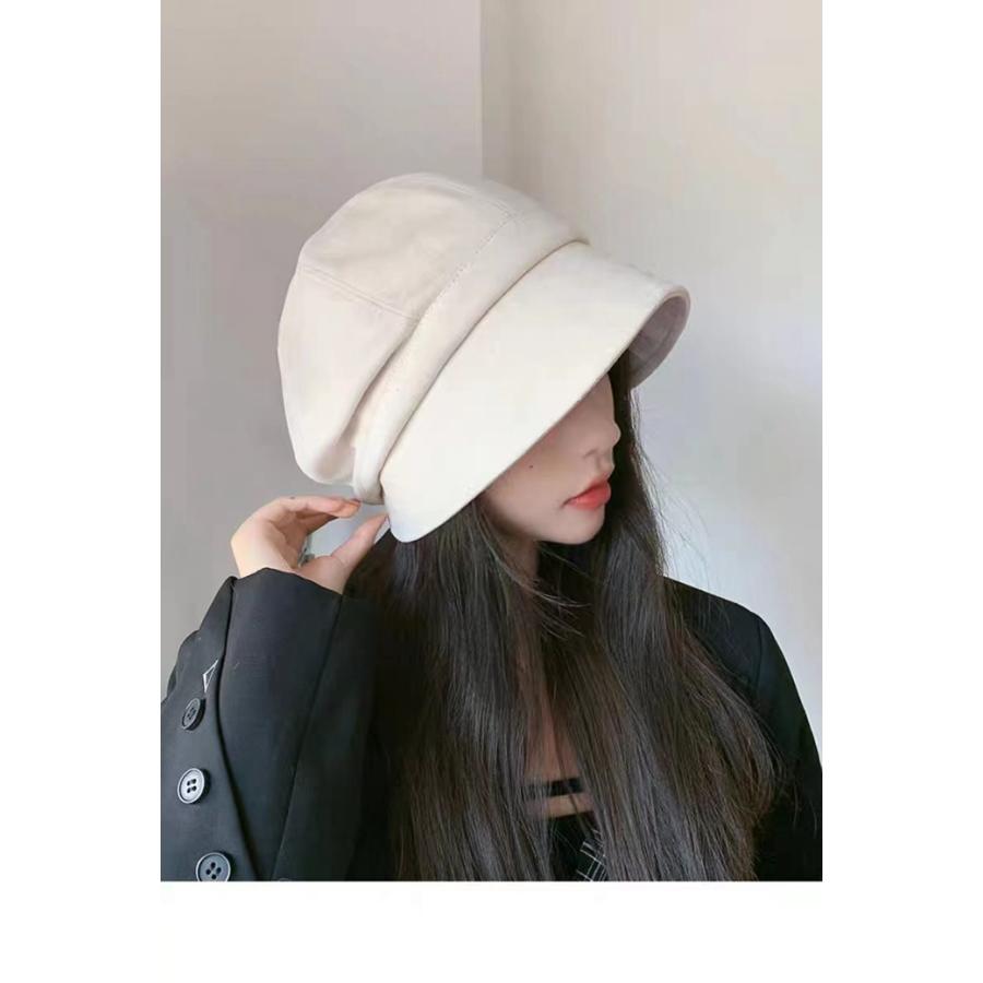 キャスケット 帽子 レディース つば広 UV 合成鹿革 冬 かわいい シンプル UVカット 可愛い おしゃれ 無地 つば付き 秋 