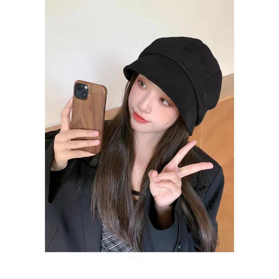 キャスケット 帽子 レディース つば広 UV 合成鹿革 冬 かわいい シンプル UVカット 可愛い おしゃれ 無地 つば付き 秋 