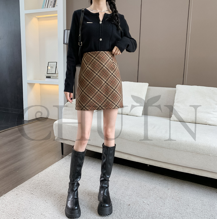 タイトスカートラシャスカートセクシースカート大きいサイズタイトスカートミニAラインスカート黒 ラシャスカート チェック柄スカート通学春秋~XL20代?30代  
