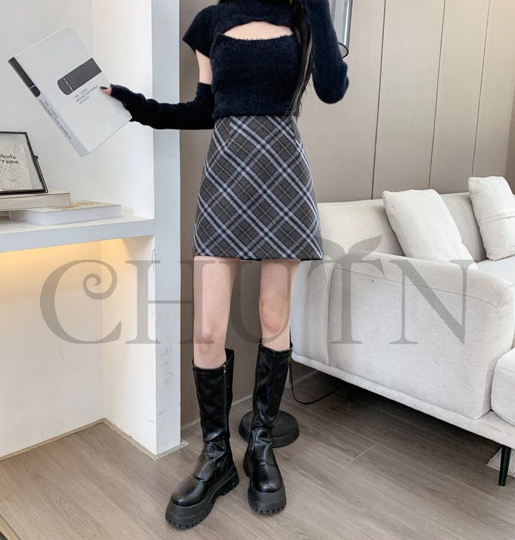 タイトスカートラシャスカートセクシースカート大きいサイズタイトスカートミニAラインスカート黒 ラシャスカート チェック柄スカート通学春秋~XL20代?30代  