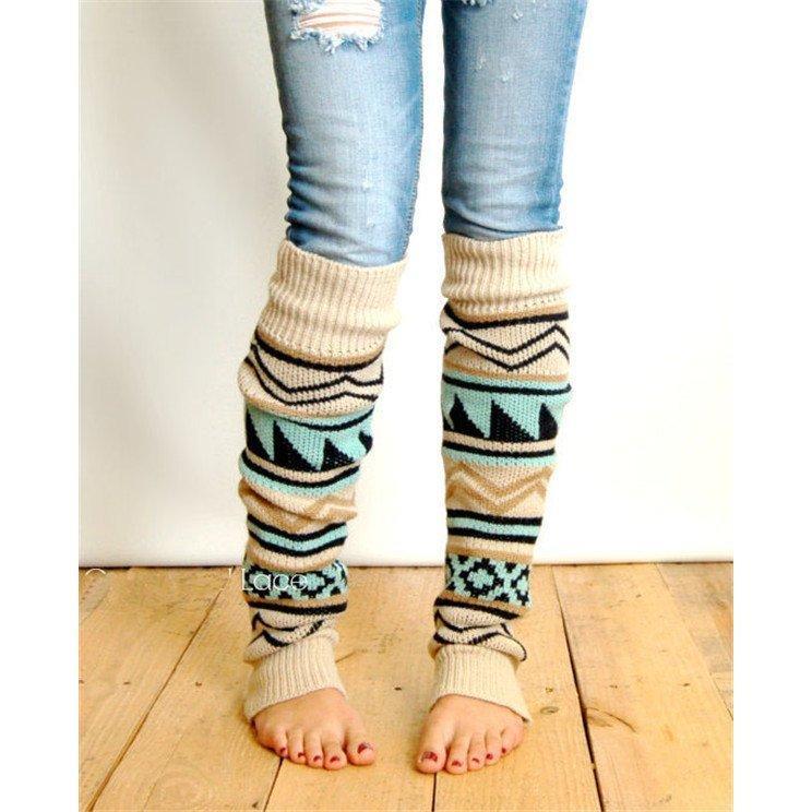 レッグウォーマー ロング丈 膝下 膝上 ボヘミアン柄 エスニック ニット 冷え性 冷え取り 女性 かわいい ルーズ 冷え 模様 防寒 あたたかい 靴下 