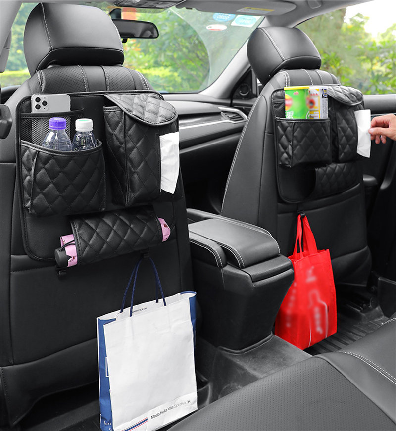 シートバックポケット 車 シートカバー 車内 レザー シート 後付け ドリンクホルダー カバー 後部座席 収納 子供 ティッシュ入れ 後ろ ポケット 