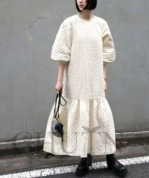 春中綿ワンピース秋冬ワンピースロングワンピース４０代 ワンピース 中綿５分袖 体型カバー 中綿マキシ丈ワンピース 大きいサイズゆったり 暖かい?50代 