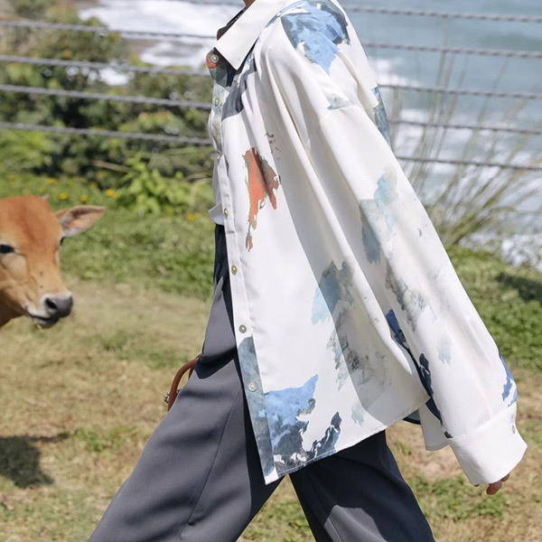 柄シャツ アースアート 長袖シャツ オーバーサイズ ペイント 絵の具 コスチューム 秋服 春服 衣装 シャツ 個性的 大きいサイズ 韓国ファッション ダンス 