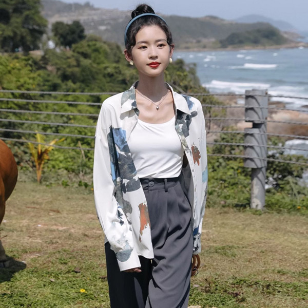 柄シャツ アースアート 長袖シャツ オーバーサイズ ペイント 絵の具 コスチューム 秋服 春服 衣装 シャツ 個性的 大きいサイズ 韓国ファッション ダンス 