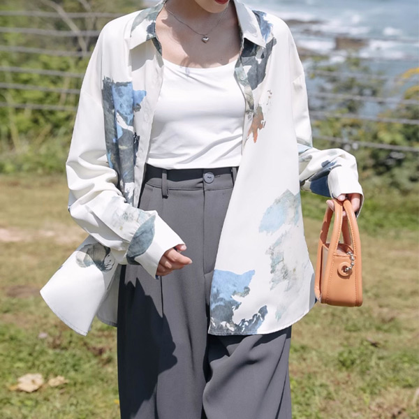 柄シャツ アースアート 長袖シャツ オーバーサイズ ペイント 絵の具 コスチューム 秋服 春服 衣装 シャツ 個性的 大きいサイズ 韓国ファッション ダンス 