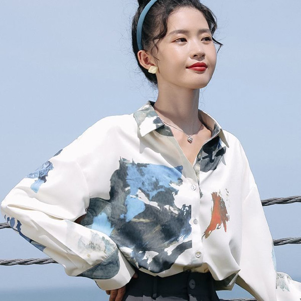 柄シャツ アースアート 長袖シャツ オーバーサイズ ペイント 絵の具 コスチューム 秋服 春服 衣装 シャツ 個性的 大きいサイズ 韓国ファッション ダンス 