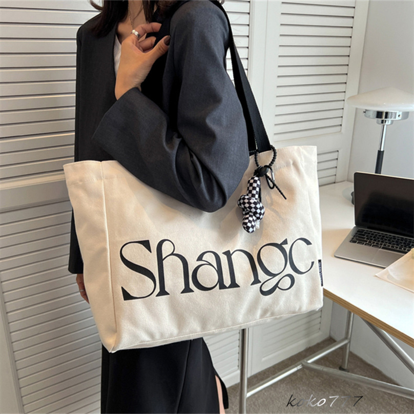 バッグ レディースかばん トートバッグ ショルダーバッグ ハンドバッグ カジュアル チャック 布鞄 キャン文字 カバン 女子 大容量 通勤オシャレ 通学 
