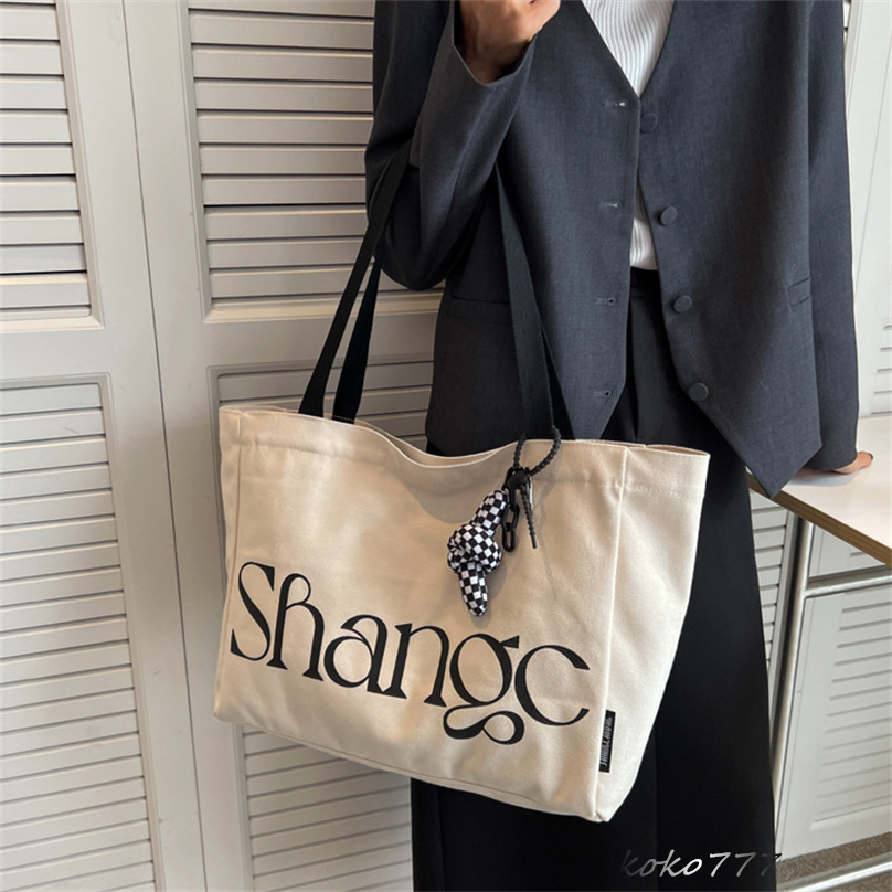 バッグ レディースかばん トートバッグ ショルダーバッグ ハンドバッグ カジュアル チャック 布鞄 キャン文字 カバン 女子 大容量 通勤オシャレ 通学 