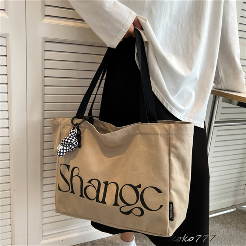 バッグ レディースかばん トートバッグ ショルダーバッグ ハンドバッグ カジュアル チャック 布鞄 キャン文字 カバン 女子 大容量 通勤オシャレ 通学 