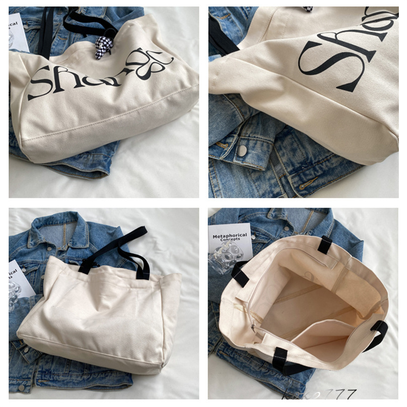 バッグ レディースかばん トートバッグ ショルダーバッグ ハンドバッグ カジュアル チャック 布鞄 キャン文字 カバン 女子 大容量 通勤オシャレ 通学 