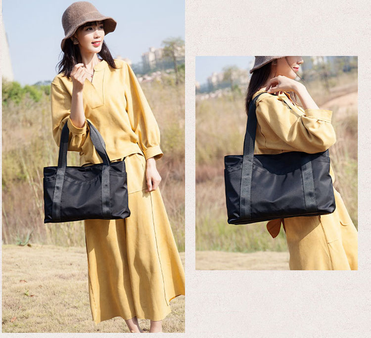 トートバッグ レディース ナイロン肩掛け ファスナー付き 撥水 防水 A4 大きいサイズ 大きめ 無地 ポケット 通学 軽量 全3色 通勤 大容量 おしゃれ 