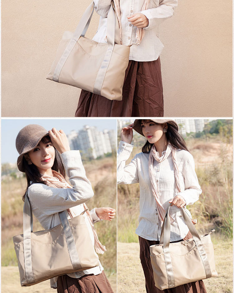 トートバッグ レディース ナイロン肩掛け ファスナー付き 撥水 防水 A4 大きいサイズ 大きめ 無地 ポケット 通学 軽量 全3色 通勤 大容量 おしゃれ 