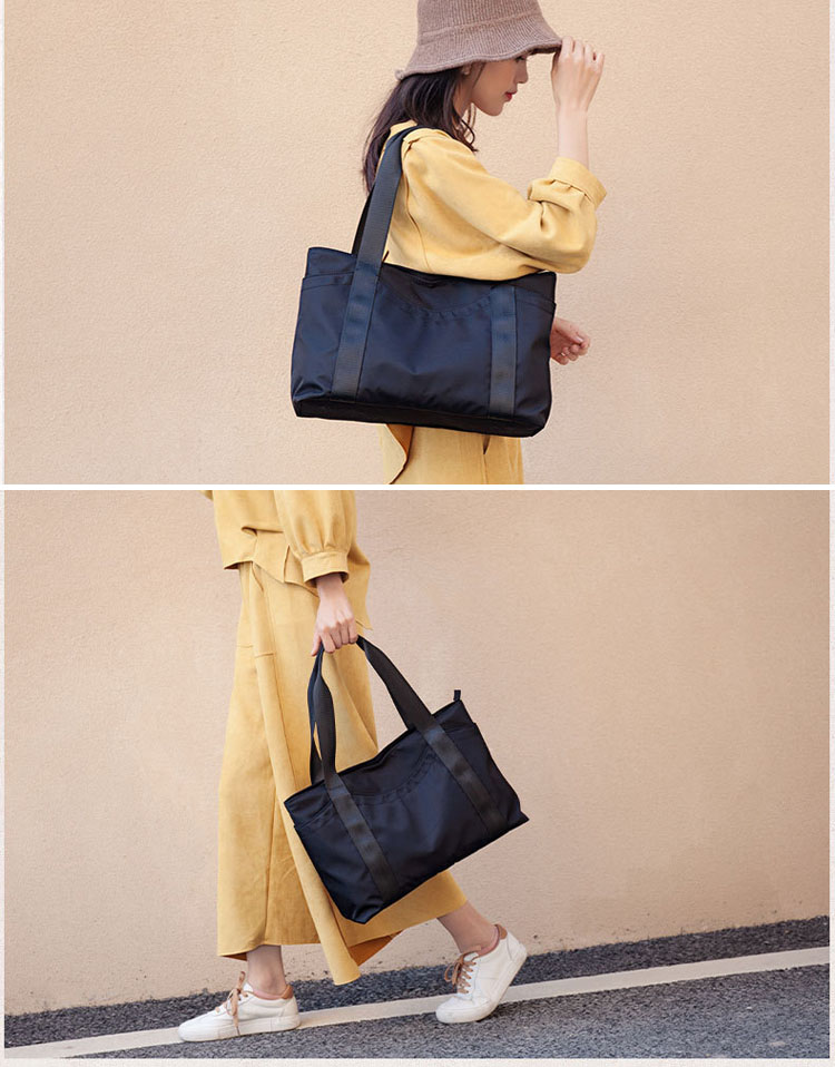 トートバッグ レディース ナイロン肩掛け ファスナー付き 撥水 防水 A4 大きいサイズ 大きめ 無地 ポケット 通学 軽量 全3色 通勤 大容量 おしゃれ 