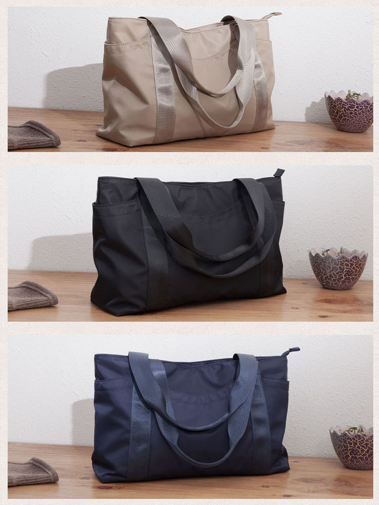 トートバッグ レディース ナイロン肩掛け ファスナー付き 撥水 防水 A4 大きいサイズ 大きめ 無地 ポケット 通学 軽量 全3色 通勤 大容量 おしゃれ 