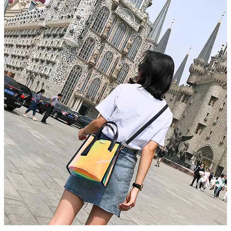 クリアトートバッグ レディース ショルダー ミラースモーク 小さめ ビニール オーロラ 軽い 斜め掛け 透明 