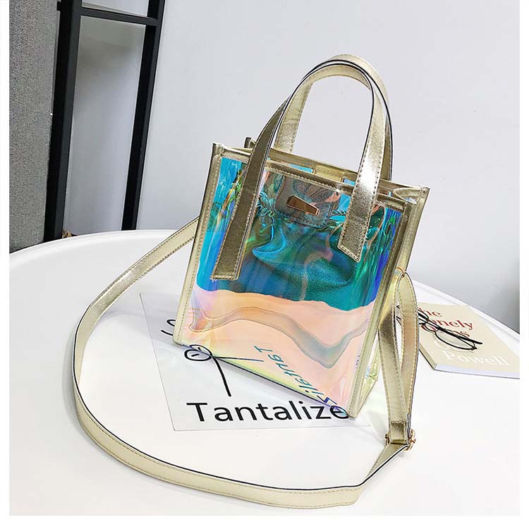 クリアトートバッグ レディース ショルダー ミラースモーク 小さめ ビニール オーロラ 軽い 斜め掛け 透明 
