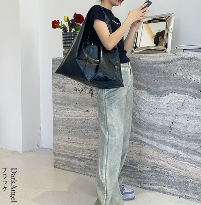 トートバッグ トート トート 大きめ A4 レディース ワンハンドル パソコン 三角 シルバー お洒落 ジャパニーズ レザー 黒 おしゃれ モード 