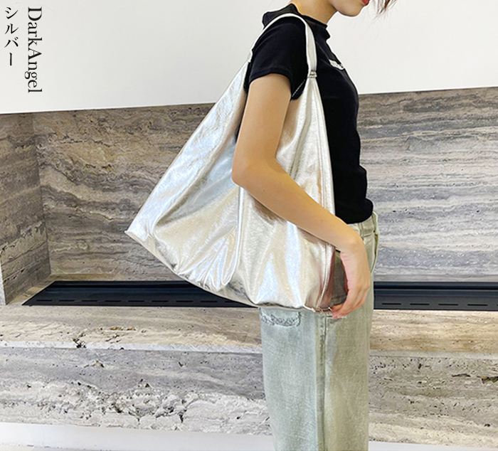 トートバッグ トート トート 大きめ A4 レディース ワンハンドル パソコン 三角 シルバー お洒落 ジャパニーズ レザー 黒 おしゃれ モード 