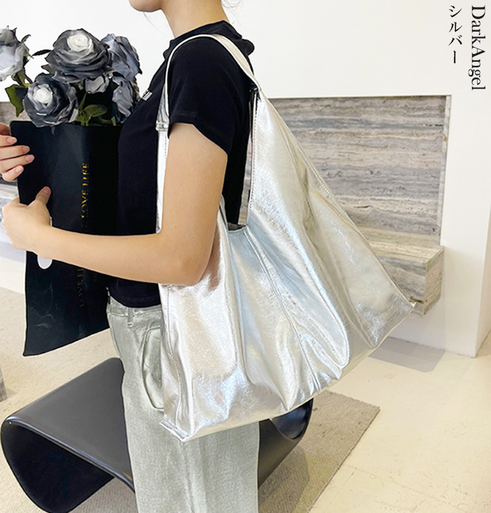 トートバッグ トート トート 大きめ A4 レディース ワンハンドル パソコン 三角 シルバー お洒落 ジャパニーズ レザー 黒 おしゃれ モード 