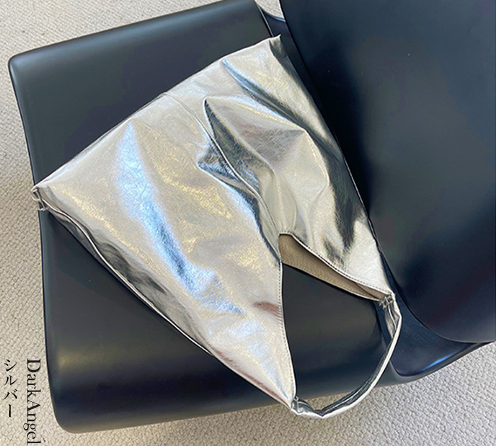 トートバッグ トート トート 大きめ A4 レディース ワンハンドル パソコン 三角 シルバー お洒落 ジャパニーズ レザー 黒 おしゃれ モード 