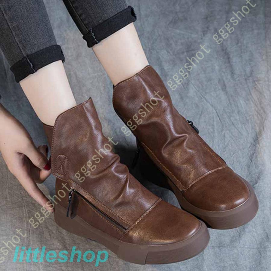 ブーツ レディース 。 ショートブーツ 黒 フラット 疲れない ソフトレザー センターシーム ローヒール 大きいサイズ 柔らかい 小さいサイズ 歩きやすい 