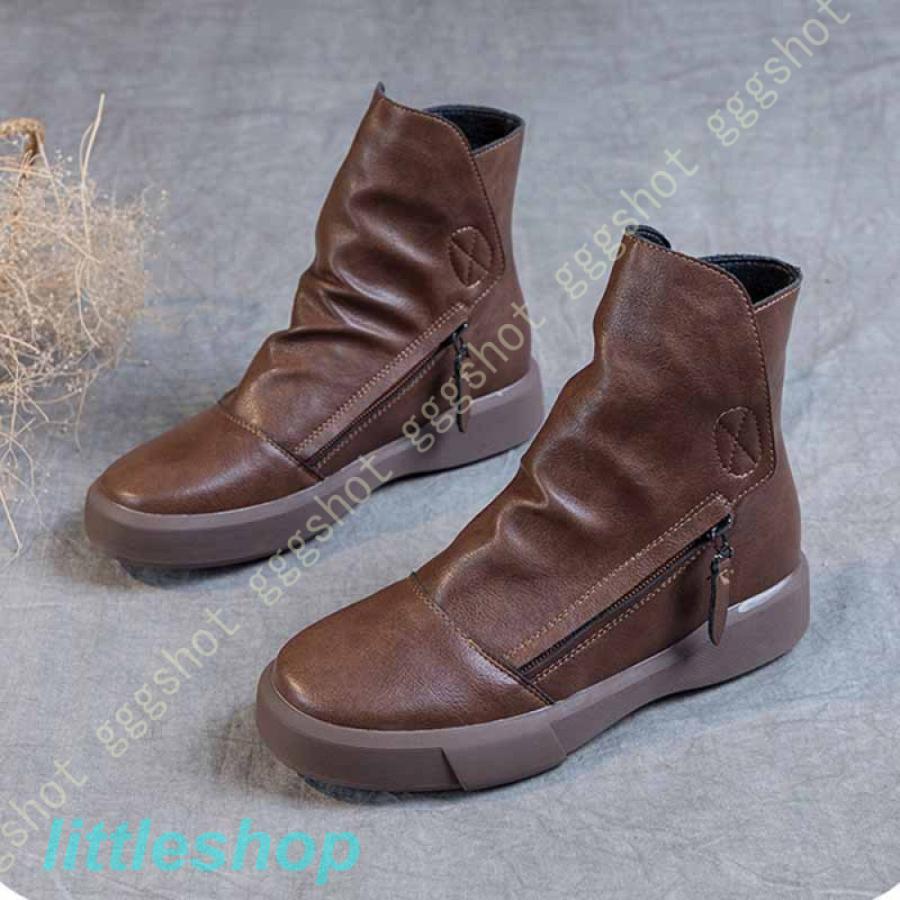 ブーツ レディース 。 ショートブーツ 黒 フラット 疲れない ソフトレザー センターシーム ローヒール 大きいサイズ 柔らかい 小さいサイズ 歩きやすい 